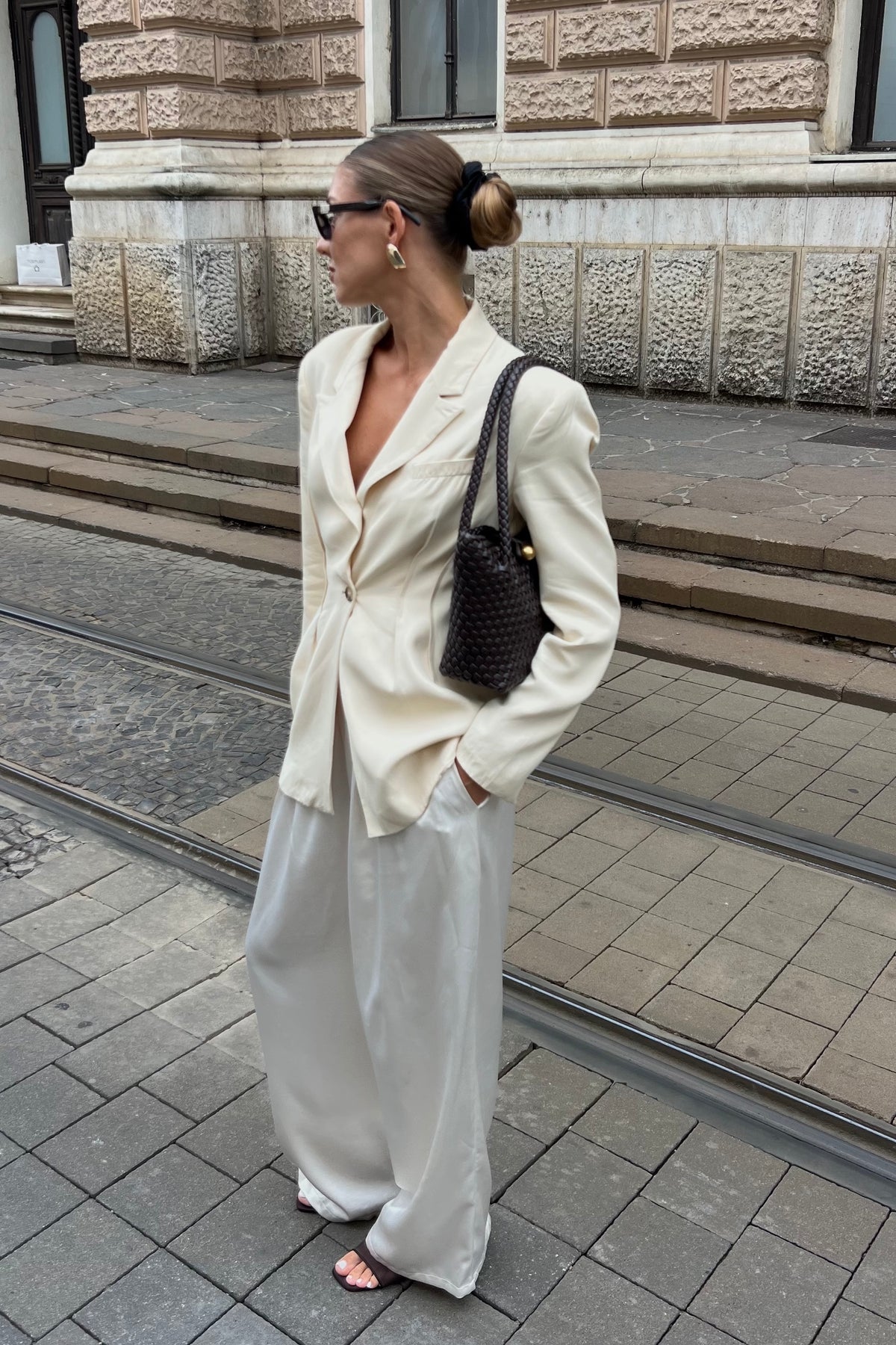 Leather bag Becca finefurs chocolate kožená pletená proplétaná kabelka čokoládová hnědá