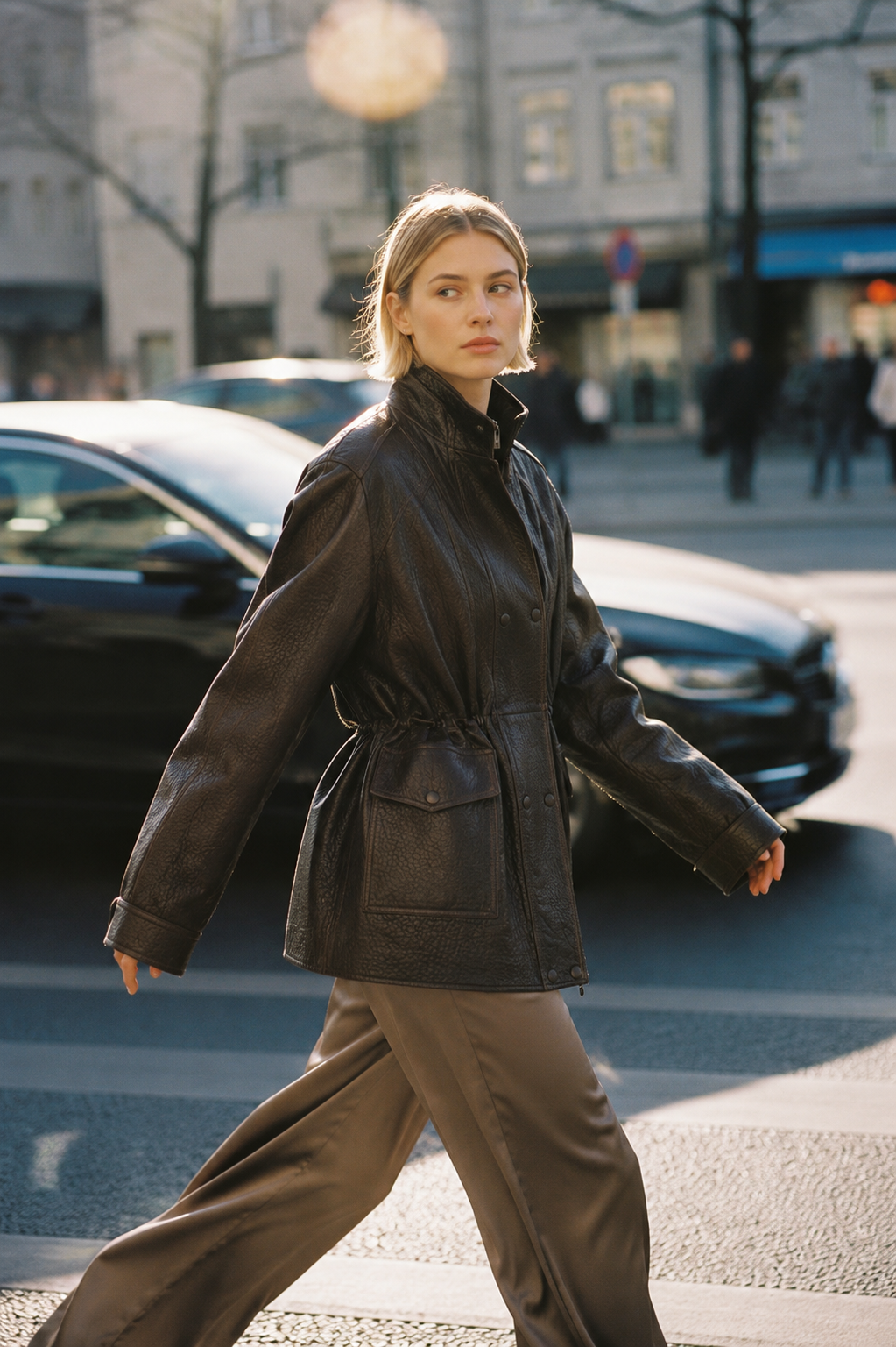 Damska kozena parka z prave jehneci zrnite kuze. Premiova kvalita a nadcasovy strih. Leather jacket parka vienna finefurs