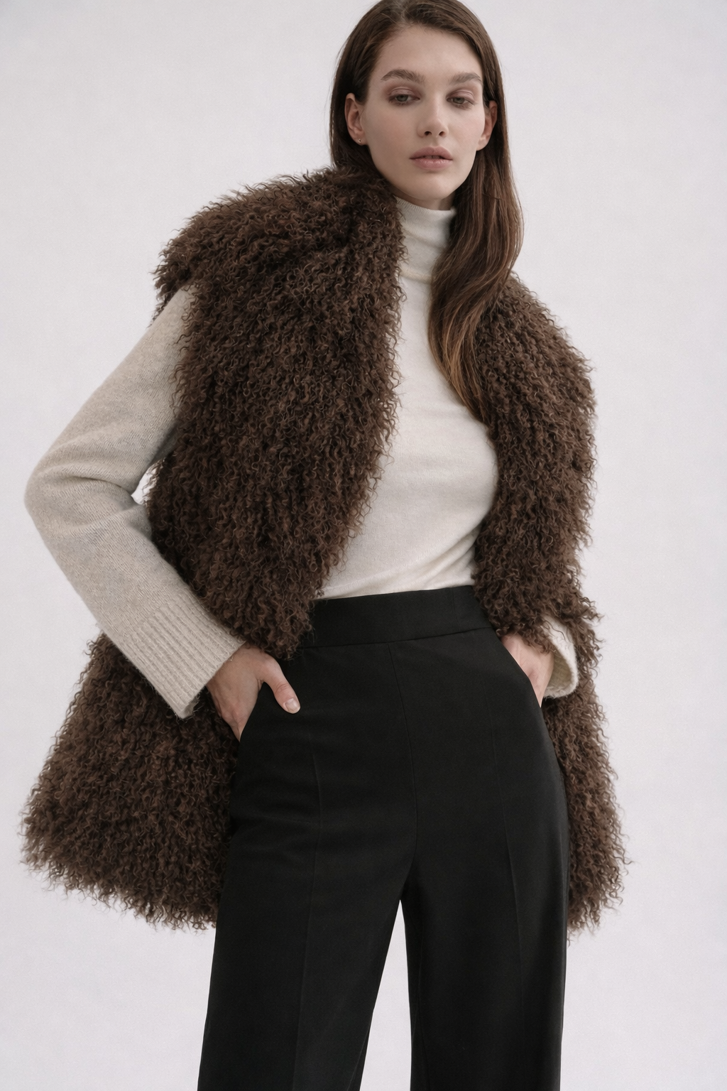 Pravá kožešina real fur mongolian mongolská finefurs vest vesta chocolate brown