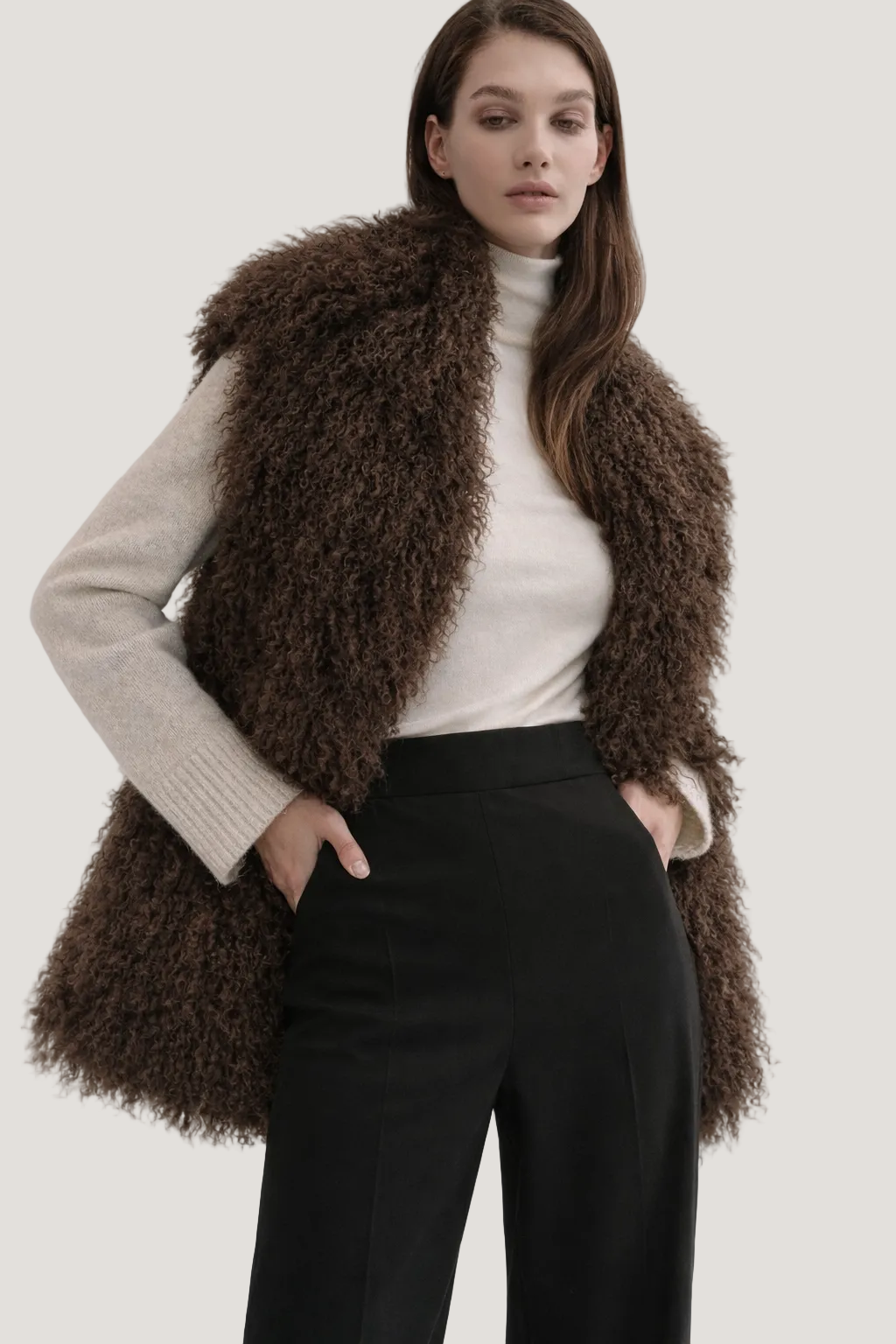 Pravá kožešina real fur mongolian mongolská finefurs vest vesta chocolate brown