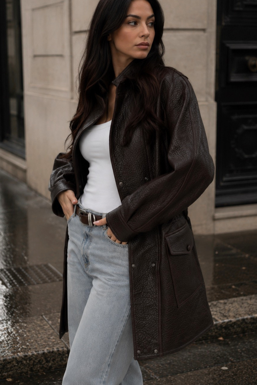 Leather parka jacket finefurs vienna long pravá kůže bunda